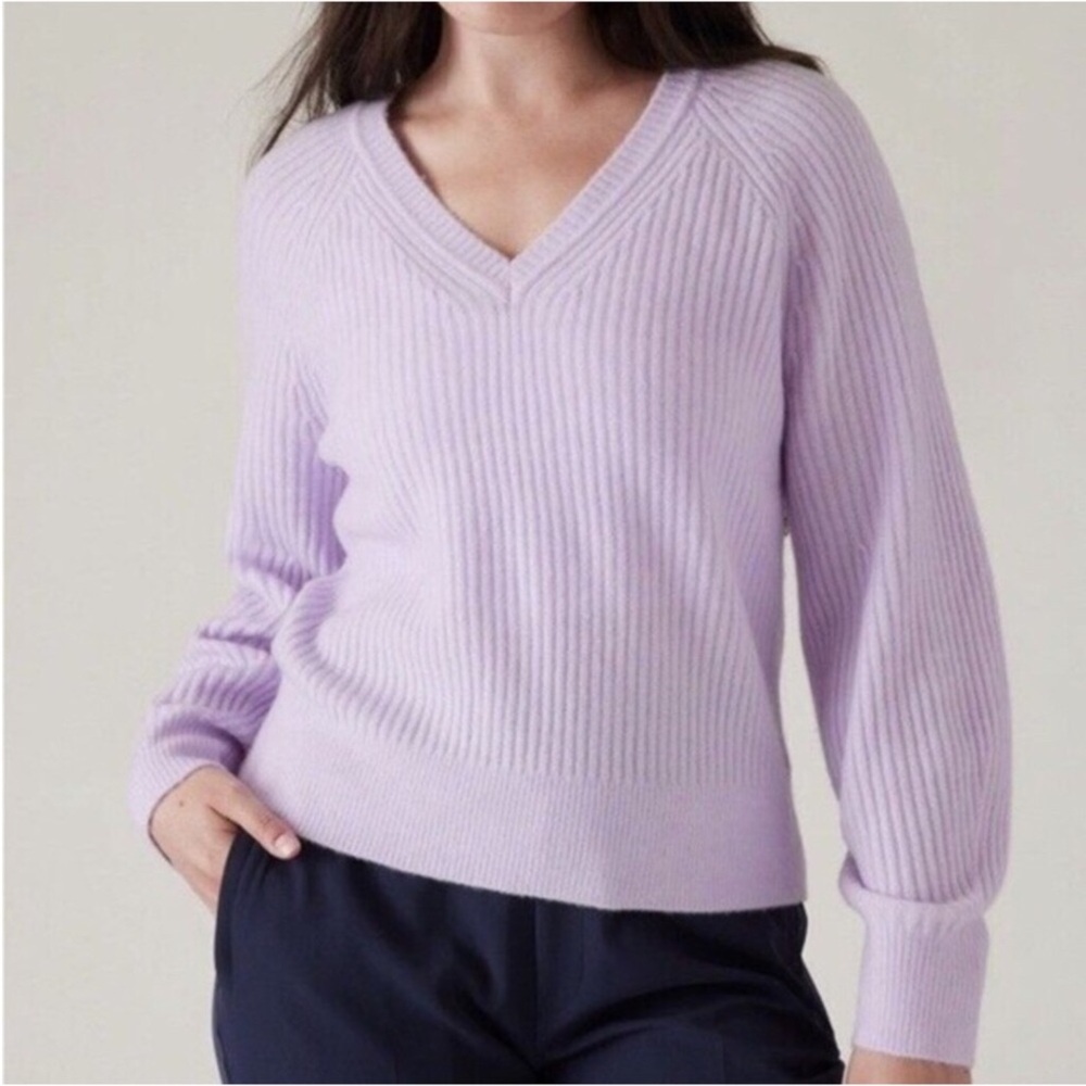 Athleta NWOT Layover V-Neck Merino Wool Blend Rib Sweater